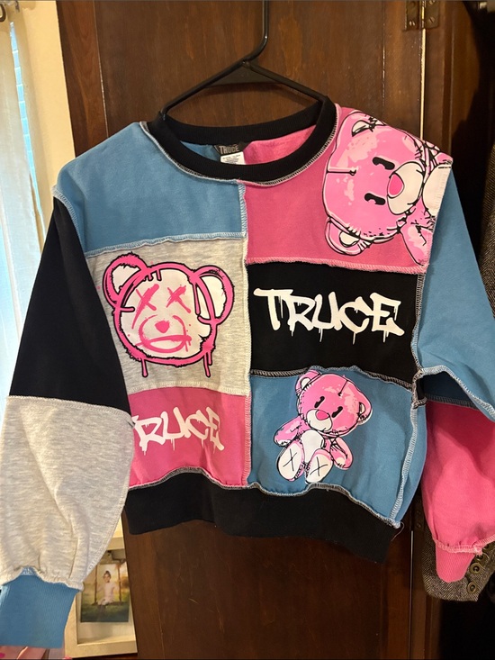 TRUCE Other - Truce Kids' Patchwork Teddy Crewneck Sweatshirt - Pink & Blue